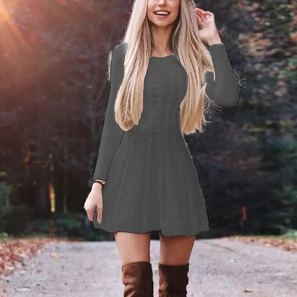 Autumn Winter Women Fashion Loose Round Neck Long Sleeve Knitted Dress - Image 7