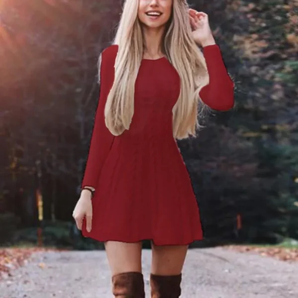 Autumn Winter Women Fashion Loose Round Neck Long Sleeve Knitted Dress - Image 8