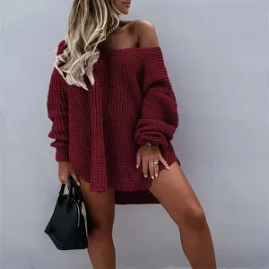 Autumn Winter Women Casual Loose Long-Sleeved Knitted Dress