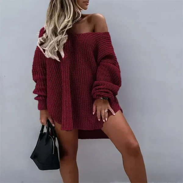 Autumn Winter Women Casual Loose Long-Sleeved Knitted Dress