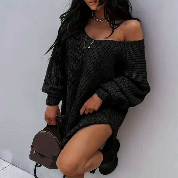 Autumn Winter Women Casual Loose Long-Sleeved Knitted Dress - Image 2