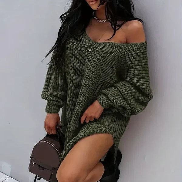 Autumn Winter Women Casual Loose Long-Sleeved Knitted Dress - Image 4