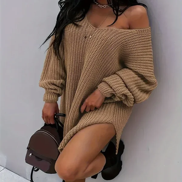 Autumn Winter Women Casual Loose Long-Sleeved Knitted Dress - Image 5