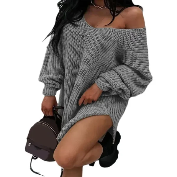 Autumn Winter Women Casual Loose Long-Sleeved Knitted Dress - Image 6