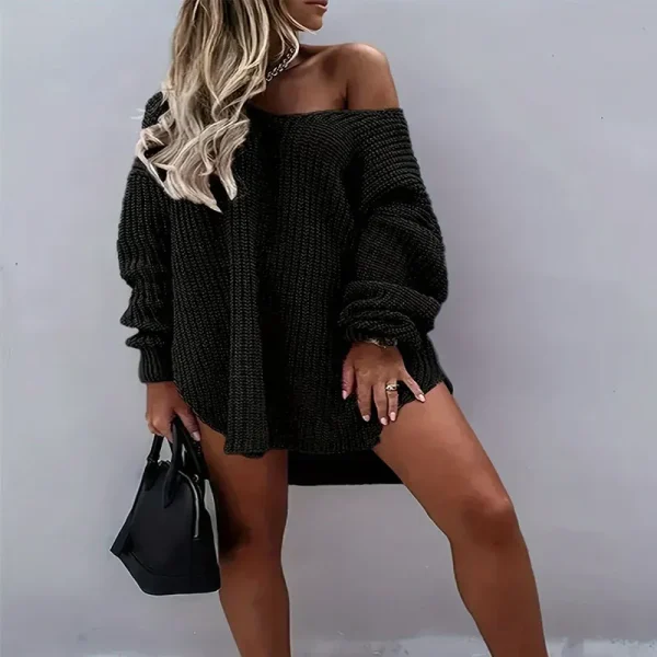 Autumn Winter Women Casual Loose Long-Sleeved Knitted Dress - Image 7