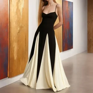 Summer Women Fashion Sexy Color Block Sling Maxi Dress