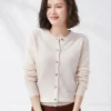 Autumn Women Simple Solid Color Round Neck Long Sleeve Cardigan Knitted Sweater
