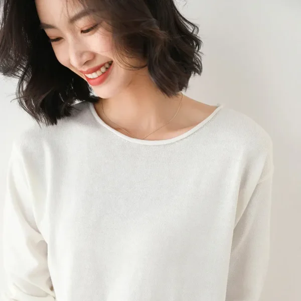 Women Fashion Casual Solid Color Round Neck V-Neck Long Sleeve Sweater - Image 6