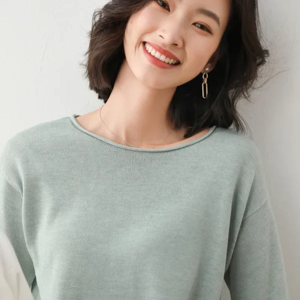 Women Fashion Casual Solid Color Round Neck V-Neck Long Sleeve Sweater - Image 7
