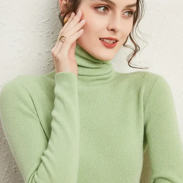 Autumn Winter Women Fashion Solid Color High Neck Long Sleeve Knitted Sweater - Image 4