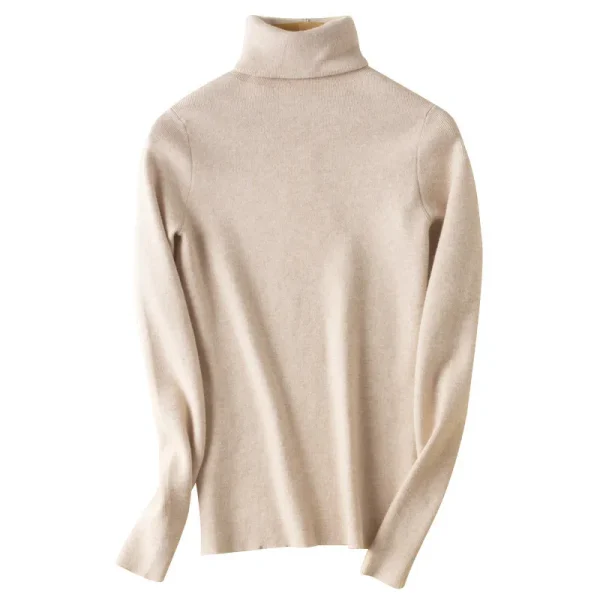 Autumn Winter Women Fashion Solid Color High Neck Long Sleeve Knitted Sweater - Image 5