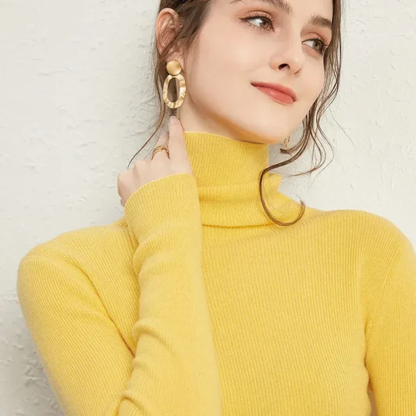 Autumn Winter Women Fashion Solid Color High Neck Long Sleeve Knitted Sweater - Image 6