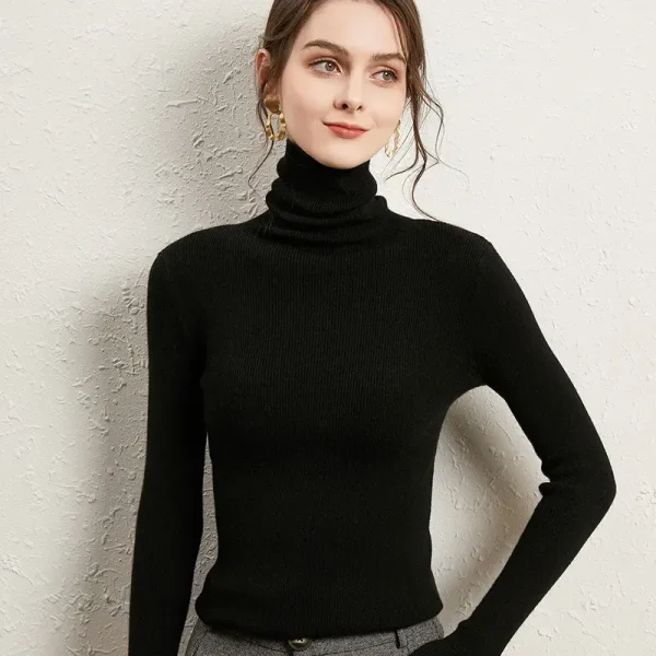 Autumn Winter Women Fashion Solid Color High Neck Long Sleeve Knitted Sweater - Image 8