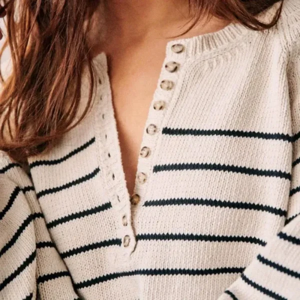 Autumn Winter Women Fashion Black White Stripe Loose Long Sleeve Knitted Sweater - Image 3