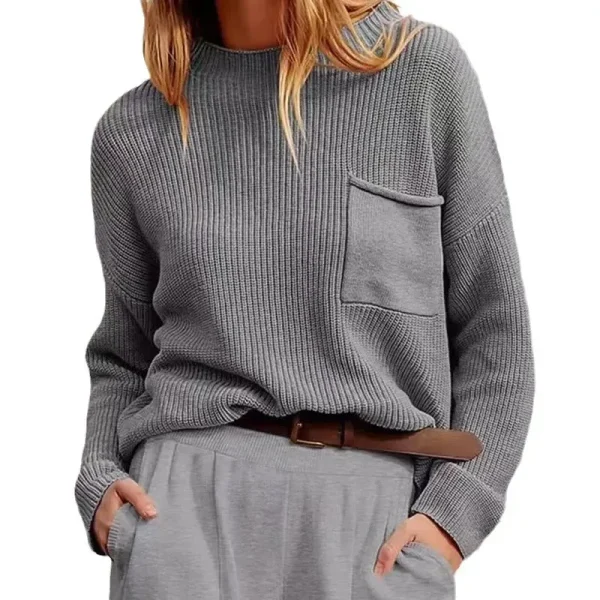 Autumn And Winter Fashion Loose Casual Semi-High Collar Long Sleeve Sweater - Image 5