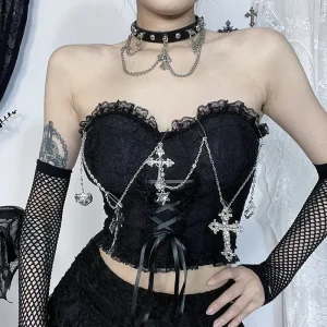 Women Sexy Gothic Cross Chain Strap Tube Top