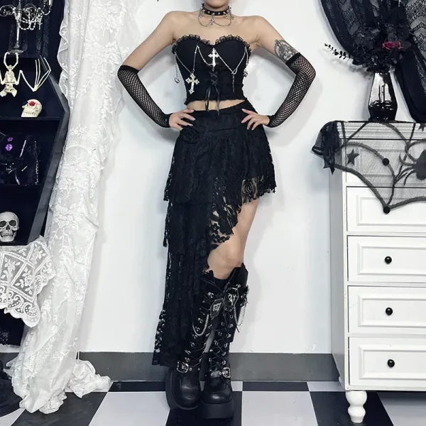 Women Sexy Gothic Cross Chain Strap Tube Top - Image 3