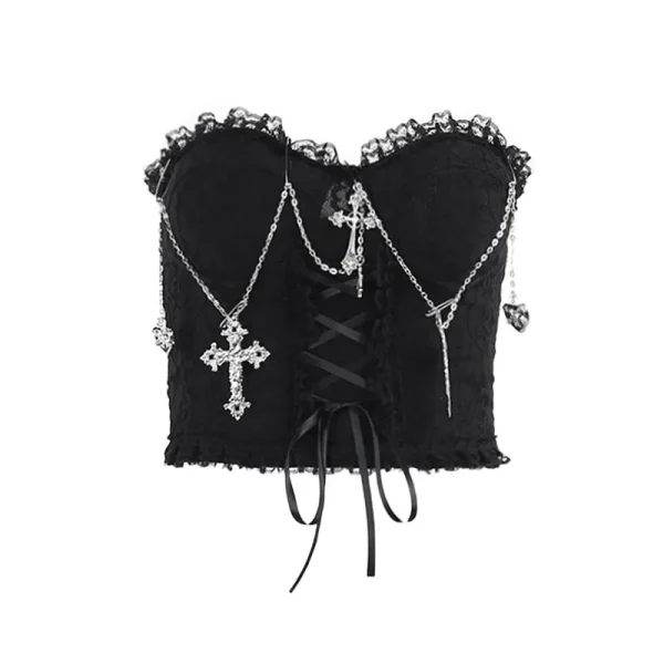Women Sexy Gothic Cross Chain Strap Tube Top - Image 5