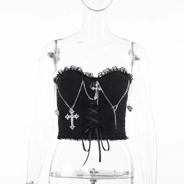 Women Sexy Gothic Cross Chain Strap Tube Top - Image 6