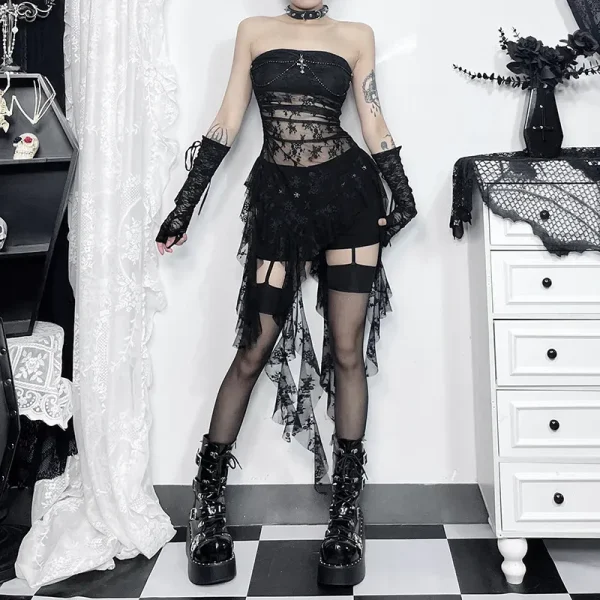 Summer Women Fashion Gothic Lace Perspective Irregular Tube Top - Image 3