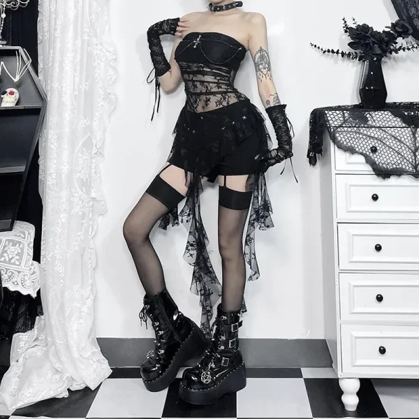 Summer Women Fashion Gothic Lace Perspective Irregular Tube Top - Image 4