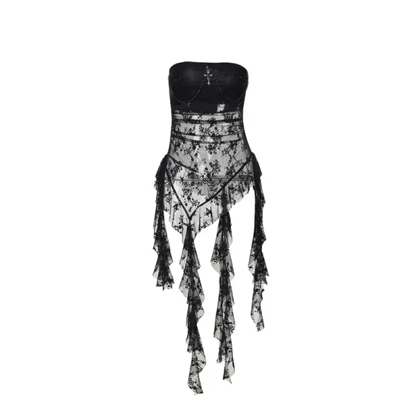 Summer Women Fashion Gothic Lace Perspective Irregular Tube Top - Image 5