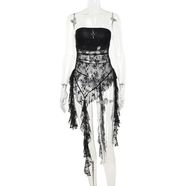 Summer Women Fashion Gothic Lace Perspective Irregular Tube Top - Image 6