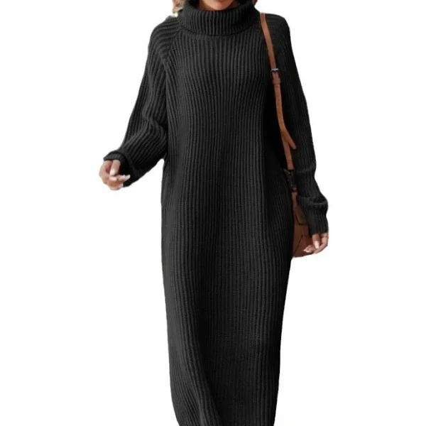 Autumn And Winter Women Fashion High Collar Long Sleeve Knitted Dress - Image 3