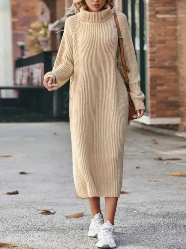 Autumn And Winter Women Fashion High Collar Long Sleeve Knitted Dress - Image 4