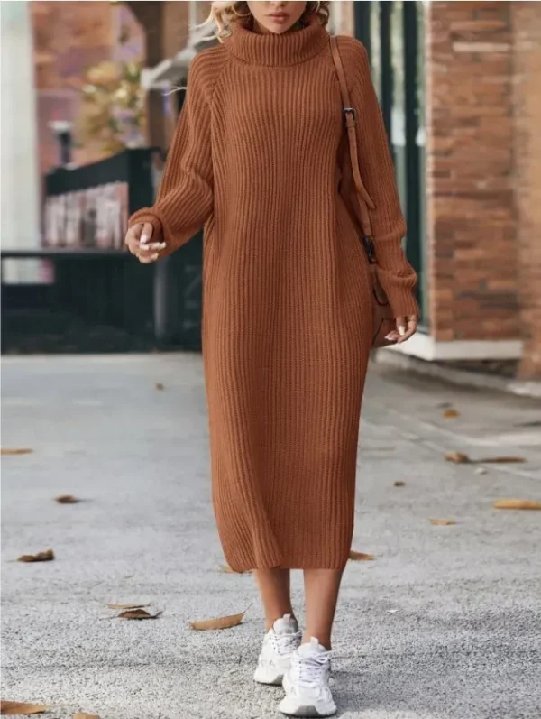 Autumn And Winter Women Fashion High Collar Long Sleeve Knitted Dress - Image 5