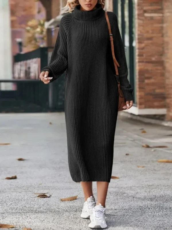 Autumn And Winter Women Fashion High Collar Long Sleeve Knitted Dress - Image 6