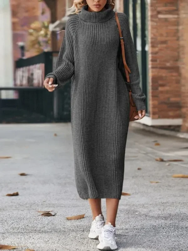 Autumn And Winter Women Fashion High Collar Long Sleeve Knitted Dress - Image 7