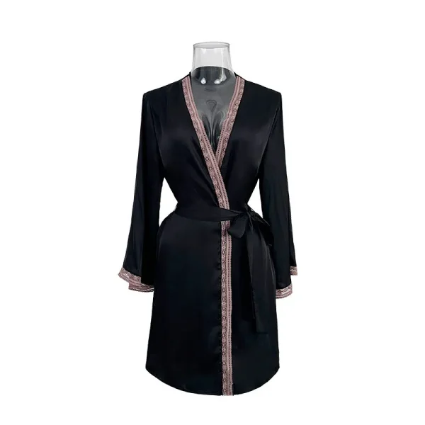 Women Fashion Sexy V-Neck Long Sleeve Silk Lace Home Pajamas - Image 5