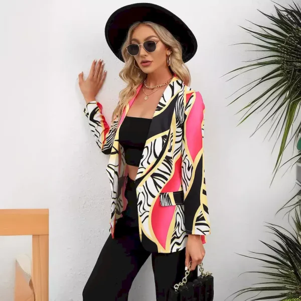 Women Fashion Casual Plaid Starfish Print Lasel Button Long Sleeve Coat - Image 4
