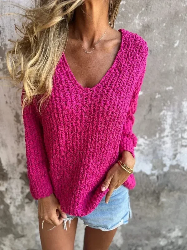 Autumn Winter Women Fashion Loose V-Neck Long Sleeve Knitted Sweater - Image 5