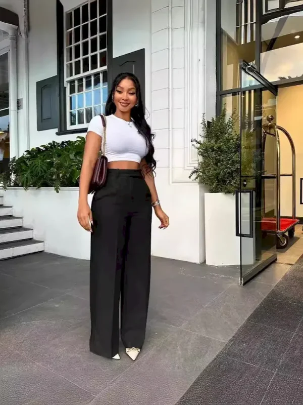 Women Fashion High Waist Straight Wide Leg Pants - Image 2