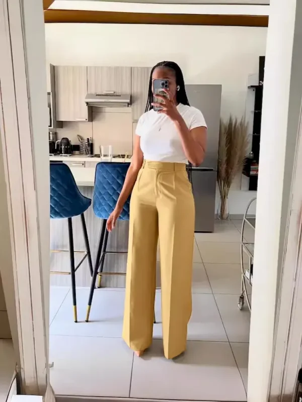 Women Fashion High Waist Straight Wide Leg Pants - Image 3
