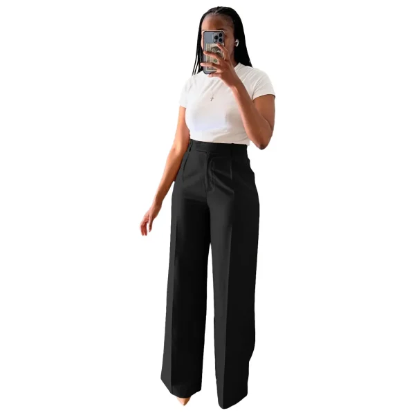 Women Fashion High Waist Straight Wide Leg Pants - Image 5