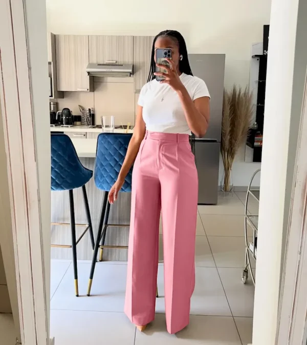Women Fashion High Waist Straight Wide Leg Pants - Image 6