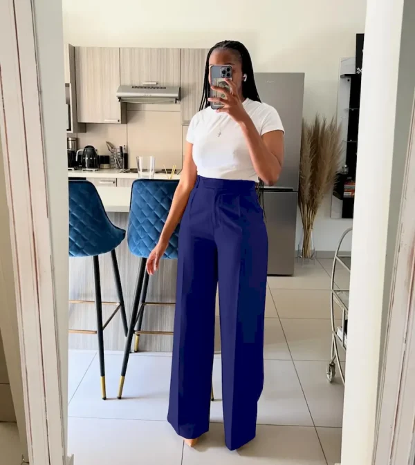Women Fashion High Waist Straight Wide Leg Pants - Image 7
