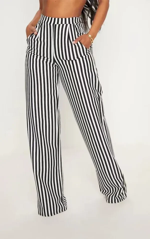 Women Casual Stripe Printed High Waist Straight Leg Pants - Image 6