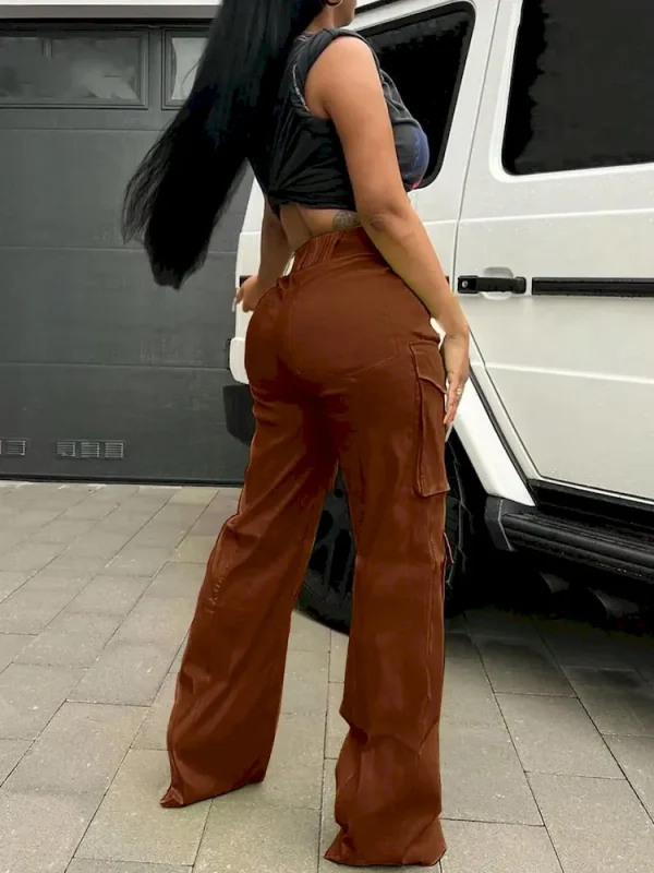 Women Fashion Retro High Waist Multi Pocket Cargo Pants - Image 3