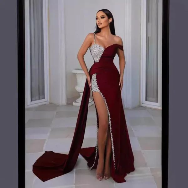 Women Fashion Sexy Heavy Industry Bronzing Split Mop Party Dress - Image 3