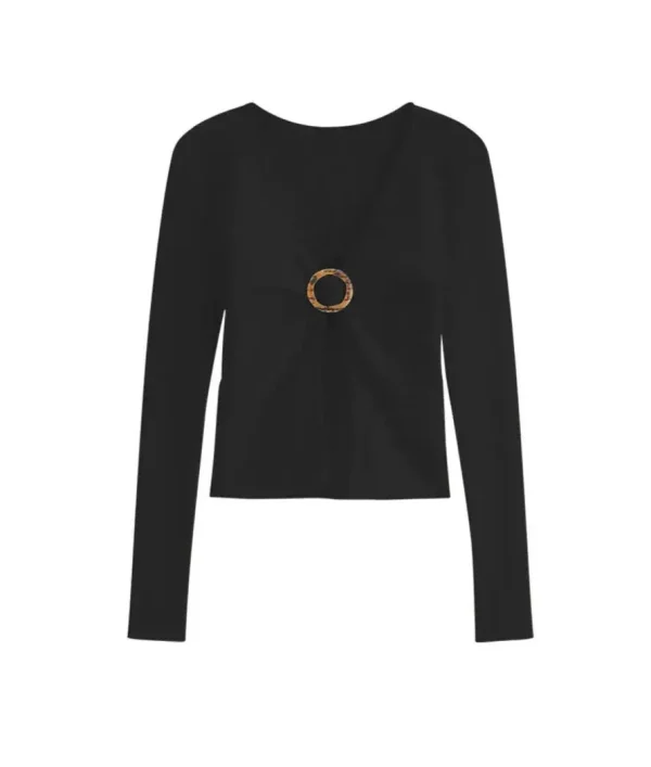 Autumn Winter Women Fashion V-Neck Hollow Long Sleeve Crop Knitted Top - Image 6