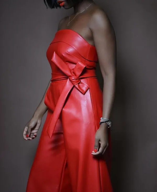Summer Women Fashion Sexy Strapless Wide Leg PU Jumpsuits - Image 6