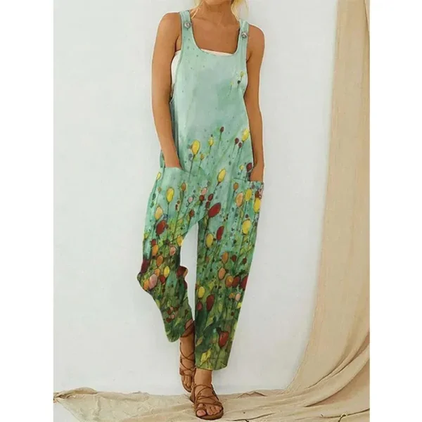 Summer Women Fashion Casual Abstract Printed Strap Jumpsuits - Image 2