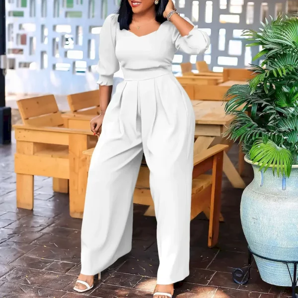 Women Fashion Casual Solid Color Long Sleeve Loose Wide Leg Jumpsuits - Image 4