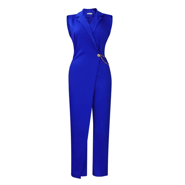 Women Fashion Elegant Sleeveless Dress Collar Solid Color Jumpsuits - Image 6