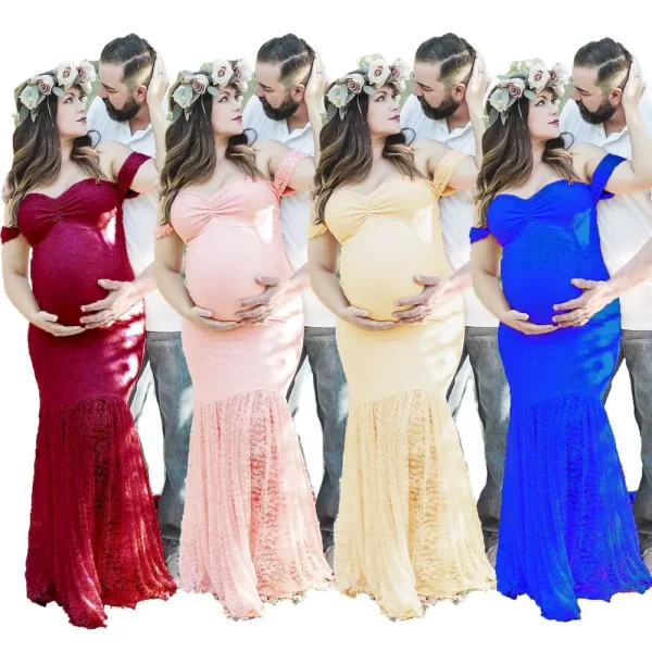 Pregnant Women Fashion Sexy Lace Boat Neck Fishtail Dress - Image 2