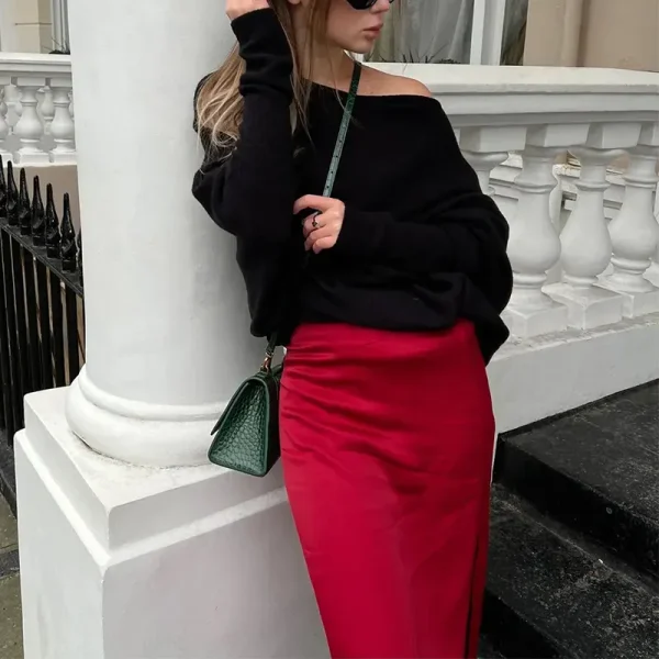 Autumn Winter Women Fashion Solid Color Long Sleeve Knitted Sweater - Image 4